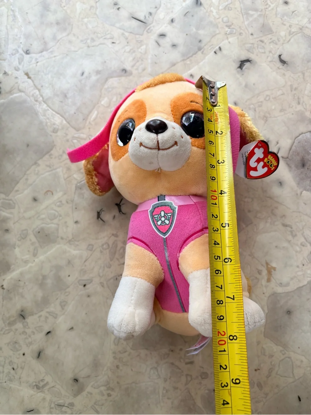 Ty Plush Paw Patrol Puppy in Bright Pink Outfit with Tan Fur